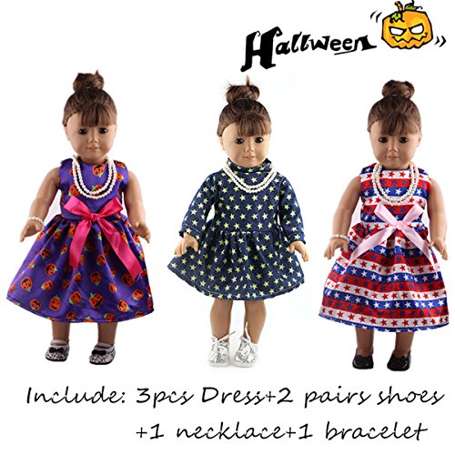 0613635958174 - ZWSISU DOLL HALLOWEEN PARTY COSTUME CLOTHES SET INCLUDE PUMPKIN SKIRT SPIDER SHOES FIT 18 INCH AMERICAN GIRL DOLL,OUR GENERATION AND JOURNEY GIRLS DOLLS