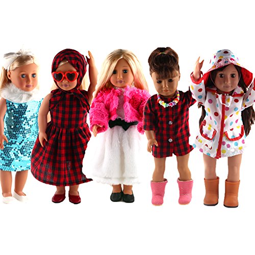 0613635958280 - ZWSISU 14 PIECE DOLL CLOTHES ACCESSORIES SET FOR 18 INCH AMERICAN GIRL DOLL PACKAGE INCLUDE 3 DRESS,RAIN JACKET,JEWELRY,SUNGLASSES,SCAFT ETC