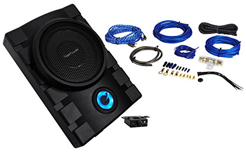 0613816023158 - PACKAGE: PLANET AUDIO P8.2UAW 8 1300W ACTIVE UNDERSEAT SUBWOOFER WITH 2 CHANNEL AMPLIFIER OUTPUT 3-WAY PROTECTION, AND REMOTE + ROCKVILLE RWK81 8 GAUGE 2 CHANNEL COMPLETE WIRE KIT WITH RCA CABLE