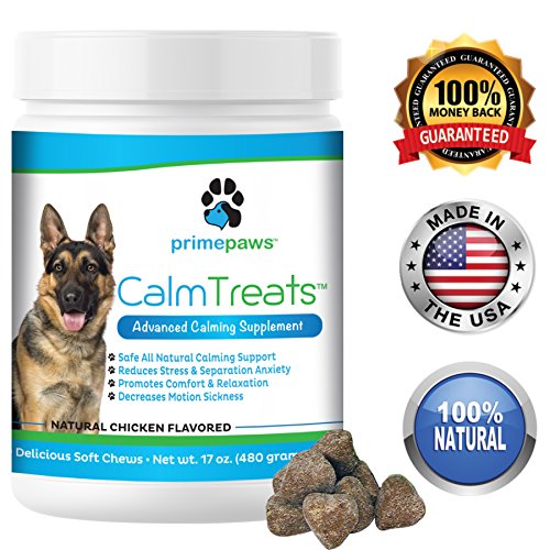 0614042867493 - CALM TREATS, SAFE, ALL NATURAL CALMING FOR DOGS, DOG ANXIETY SUPPLEMENT, HELPS WITH SEPARATION ANXIETY, MOTION SICKNESS, STORMS, FIREWORKS. PROMOTES COMFORT & RELAXATION, MADE IN USA, 120 SOFT CHEWS