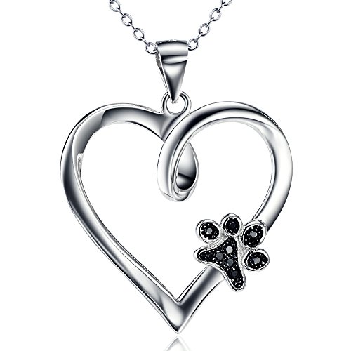 0614134030385 - ASTRO STERLING SILVER FOREVER LOVE HEART PUPPY PAW WITH CUBIC ZIRCON PENDANT NECKLACE FOR WOMEN