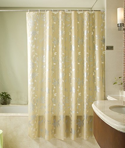 0614134693955 - GENERIC POLYESTER SILVER FLOWER PATTERN SHOWER CURTAIN WITH PLASTIC HOOKS 94 BY 79 INCH