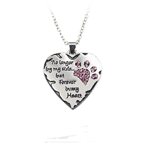 0614253049770 - MINESTONE PAW PRINTS FOREVER IN MY HEART NECKLACE (PINK)
