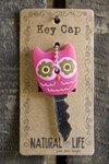 0614390269277 - NATURAL LIFE BRIGHT PINK RUBBER KEY CAP WITH OWL DESIGN- DECORATION ACCESSORY