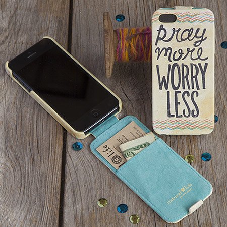0614390323559 - TRENDY BEIGE FLIP STYLE NATURAL LIFE PRAY MORE WORRY LESS INSPIRATIONAL IPHONE 5 COVER PHONE CASE 5