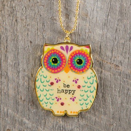 0614390354584 - NATURAL LIFE GLITTER AND GOLD CAR CHARM OWL BE HAPPY