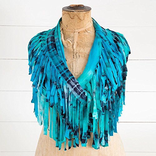 0614390357318 - NATURAL LIFE INFINITY FRINGE SCARF, TURQUOISE/NAVY TIE-DYE