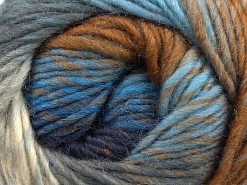 0614458983527 - 100 GRAM MAGIC WOOL DELUXE SELF-STRIPING WORSTED WEIGHT YARN - BLUES, BROWNS, BEIGE, GREYS