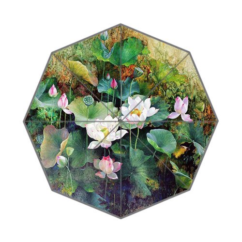 6147320605820 - POOKOO LOTUS PAINTING CHINESE PAINTING PERSONALIZED CUSTOM FOLDABLE RAIN UMBRELLA 43.5 INCH WIDE GOOD GIFT