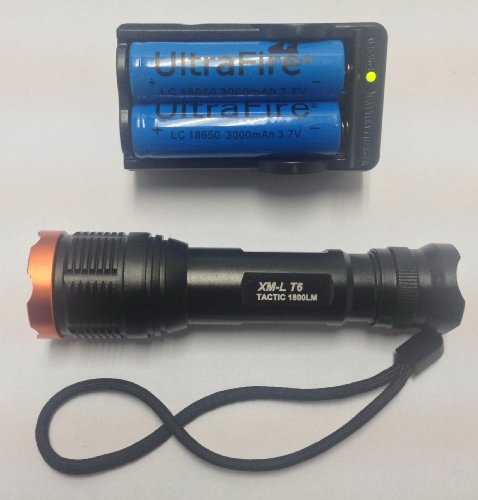 0614851005413 - ULTRAFIRE® 1800 LUMEN CREE XM-L T6 LED ZOOMABLE FLASHLIGHT TORCH ZOOM LAMP + 2PC18650 3000MAH RECHARGABLE BATTERIES + CHARGER