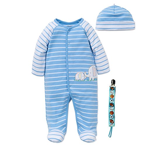 0615339563067 - LITTLE ME BABY BOYS ELEPHANTS FOOTIE FOOTED PAJAMAS HAT AND TETHER BLUE PREEMIE