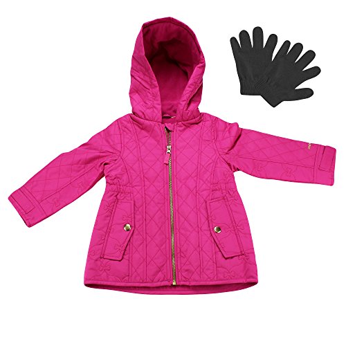 0615339566051 - LONDON FOG GIRLS QUILTED FLEECE LINED HOODED JACKET FUCHSIA PINK 4