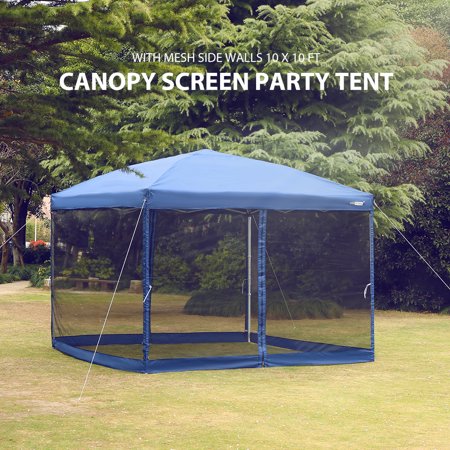 0615435170442 - POP UP CANOPY WITH NETTING SCREEN HOUSE INSTANT GAZEBO PARTY TENT 10 X 10 FT - BLUE