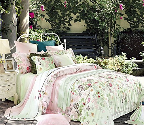 6158034383096 - CC&DD 100% TENCEL OCEAN OF FLOWERS LUXURIOUS AND EXQUISITE SUPER SILKY SOFT COMFORTABLE DUVET COVER SET F/Q SIZE 6-PCS GREEN
