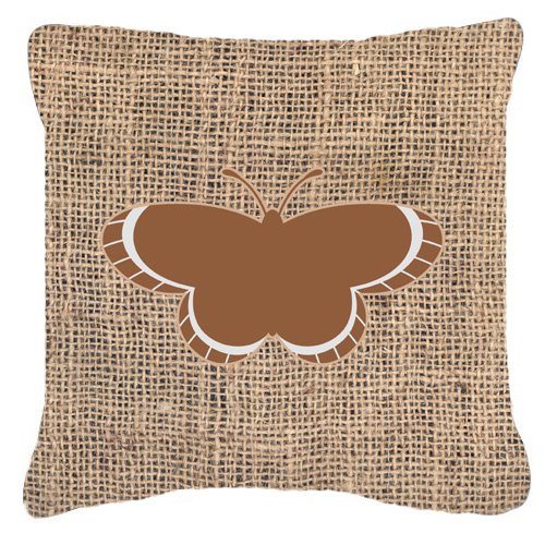 0615872540228 - CAROLINES TREASURES BB1039-BL-BN-PW1414 BUTTERFLY BURLAP AND BROWN DECORATIVE FABRIC PILLOW - 14 X 14 IN.