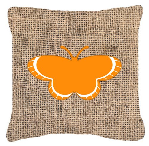 0615872542741 - CAROLINES TREASURES BB1039-BL-OR-PW1414 BUTTERFLY BURLAP AND ORANGE FABRIC DECORATIVE PILLOW