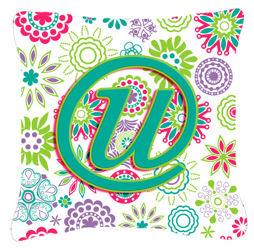 0615872982141 - LETTER U FLOWERS PINK TEAL GREEN INITIAL CANVAS FABRIC DECORATIVE PILLOW CJ2011-UPW1818