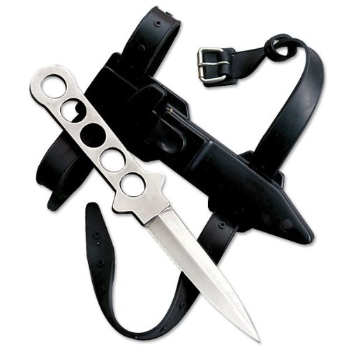 0615953341102 - 1 X DIVE KNIFE LL, ALL STAINLESS WITH LINE CUTTER, RAZOR EDGE AND LEG STRAP SHEATH