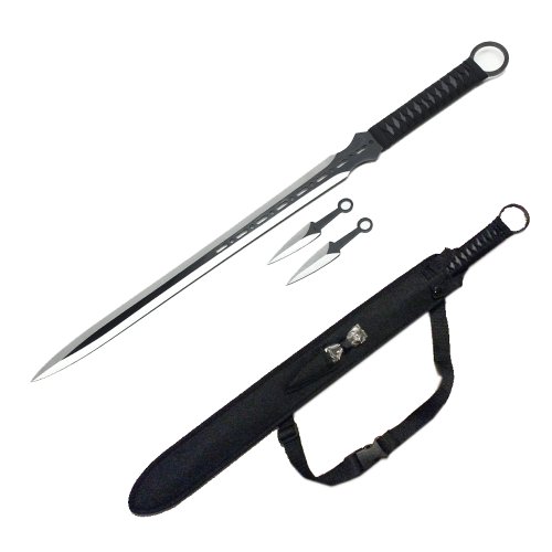 0615953342406 - ACE MARTIAL ARTS SUPPLY FULL TANG TACTICAL BLADE KATANA/NINJA SWORD/MACHETE/THROWING KNIFE, BLACK, 27-INCH