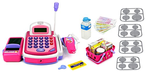 0615953702873 - KX MY FIRST CASH REGISTER PRETEND PLAY BATTERY OPERATED TOY CASH REGISTER W/ WORKING SCANNING ACTION, CALCULATOR, MONEY AND CREDIT CARD, GROCERIES