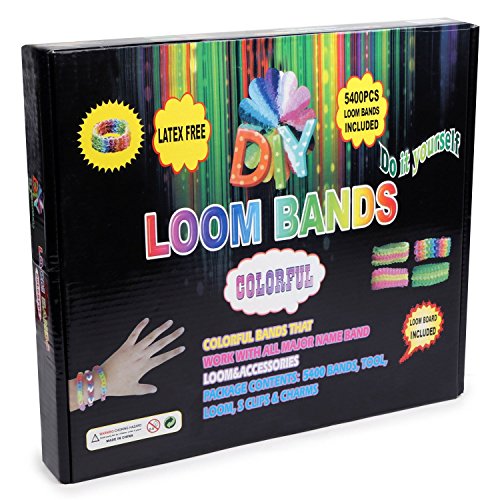 0616043285986 - LOOM BAND 5400 BAND KIT WITH LOOM BOARD, WEAVING TOOL, S CLIPS AND CHARMS