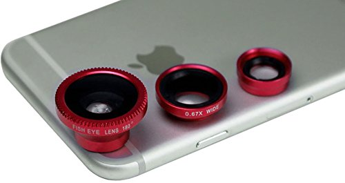 0616043289441 - GPCT UNIVERSAL MAGNETIC DETACHABLE FISH EYE/WIDE ANGLE/MICRO LENS- IPHONE 4S/5/5S/5C/6/IPAD/GALAXY S4/S5/S6/HTC/LG/NOKIA/SONY/ANDROID/WINDOWS. FREE MAGNETIC RINGS/LENS CAPS/LANYARDS- RED