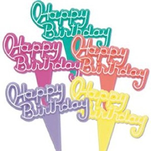 0616043729558 - OASIS SUPPLY 12 COUNT VINTAGE HAPPY BIRTHDAY SIGNS PICK DECORATIVE CAKE TOPPER, NEON