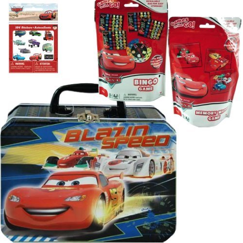 0616204637135 - 3-PACK DISNEY PIXAR CARS GAME HOLIDAY GIFT SET FOR KIDS - 1 MEMORY MATCH GAME (WITH 54 MEMORY MATCH CARDS), 1 BINGO GAME SET (WITH 4 BINGO CARDS), 1 CARS LUNCH BOX CASE (TO HOLD IT ALL) PLUS 1 PACK OF CARS STICKERS