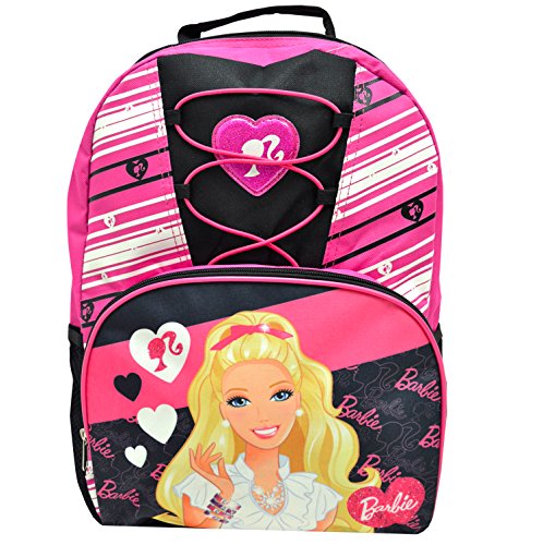 0061623288268 - BARBIE DELUXE LACE GIRLS PINK / BLACK SCHOOL BACKPACK 16 INCH