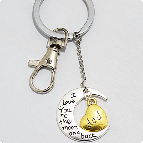0616257932096 - I LOVE YOU TO THE MOON AND BACK DAD DAY DAD KEYCHAIN SILVER PLATE CHAIN CUTE FUNKY LOVE MUM HEART WIFE HUSBAND KEYCHAIN