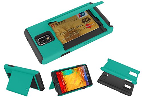 0616312630868 - DIGITAL4ALL(TM) COMBO GIFT PACKAGE - HYBRID DUAL LAYER CASE WITH CREDIT CARD HOLDER FOR SAMSUNG NOTE 4 - TEAL GREEN HARD BLACK SOFT SILICONE + (TEAL GREEN)