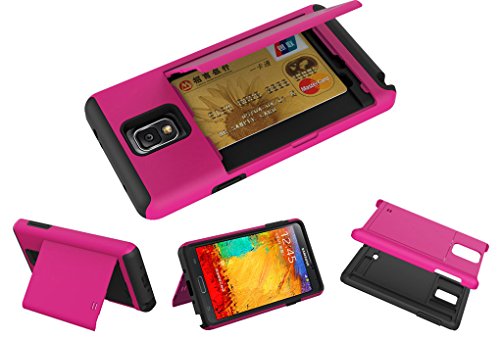0616312630875 - DIGITAL4ALL(TM) COMBO GIFT PACKAGE - HYBRID DUAL LAYER CASE WITH CREDIT CARD HOLDER FOR SAMSUNG GALAXY NOTE 4 - HOT PINK HARD BLACK SOFT SILICONE + (HOT PINK)