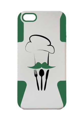 0616316942165 - PLASTIC & SILICON GREEN/WHITE CASE FOR IPHONE 5/5S CHEF COVER