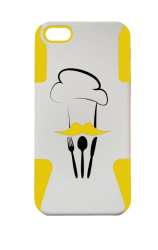 0616316942219 - PLASTIC & SILICON YELLOW/WHITE CASE FOR IPHONE 5/5S CHEF COVER