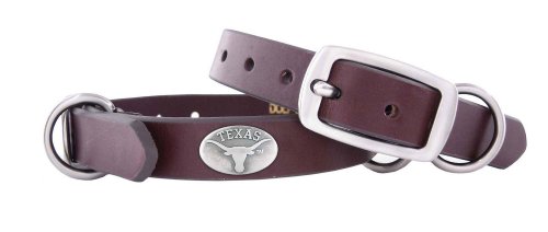 0616424101546 - ZEP-PRO TEXAS LONGHORNS BROWN LEATHER CONCHO DOG COLLAR, SMALL