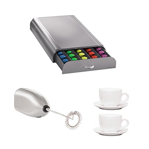 0616639715934 - MIND READER ANCHOR COFFEE PACK DRAWER FOR NESPRESSO CAPSULES (SILVER/ GREY) WITH ACCESSORY BUNDLE
