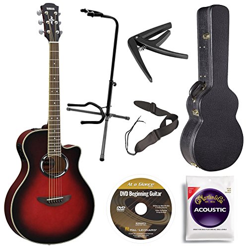 0616639722840 - YAMAHA APX500III DSR THIN LINE ACOUSTIC/ELECTRIC CUTAWAY GUITAR, DUSK SUN RED BUNDLE WITH CASE, QUICK START DVD AND ACCESSORIES