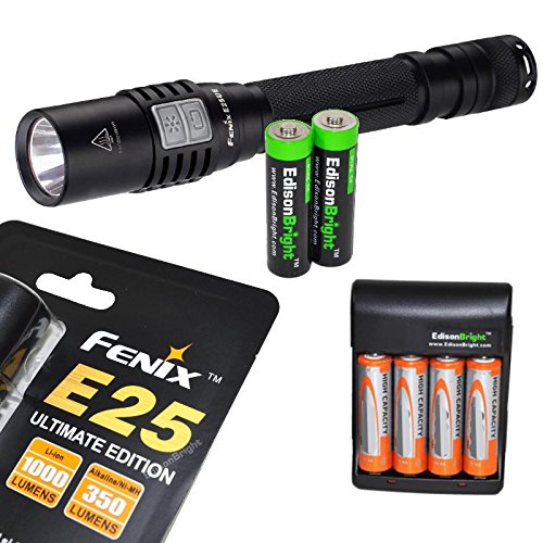 0616641595814 - FENIX E25 ULTIMATE EDITION (E25UE) 1000 LUMEN CREE XP-L LED FLASHLIGHT WITH TWO NIMH RECHARGEABLE AA BATTERIES, CHARGER & TWO EDISONBRIGHT AA ALKALINE BATTERIES