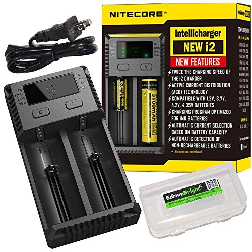 0616641596279 - NITECORE I2 INTELLICHARGE UNIVERSAL SMART BATTERY CHARGER BUNDLE WITH 2 EDISONBRIGHT AA TO D TYPE BATTERY SPACER/CONVERTERS