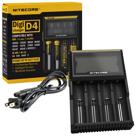 0616641596460 - NITECORE D4 SMART CHARGER WITH LCD DISPLAY AND 2 EDISONBRIGHT AA TO D TYPE BATTERY SPACER/CONVERTERS