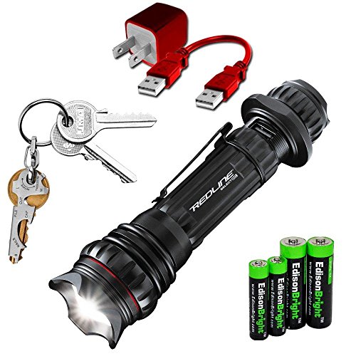 0616641597627 - NEBO REDLINE SELECT RC 6189 3100 LUX LED USB RECHARGEABLE TACTICAL FLASHLIGHT AND TRUE UTILITY TU247 KEYTOOL BUNDLE WITH EDISONBRIGHT AA/AAA ALKALINE BATTERY SAMPLER PACK