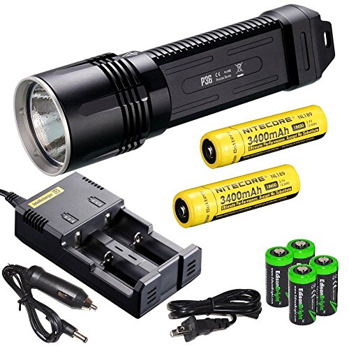 0616641598563 - NITECORE P36 2000 LUMEN NEUTRAL WHITE CREE MT-G2 LED TACTICAL FLASHLIGHT 2 X GENUINE NITECORE NL189 18650 3400MAH LI-ION RECHARGEABLE BATTERIES, NITECORE I2 INTELLIGENT CHARGER, IN-CAR CHARGING CABLE AND FOUR EDISONBRIGHT CR123A LITHIUM BATTERIES