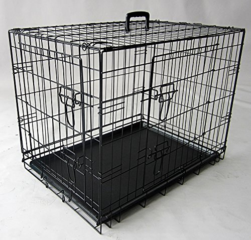 6166633156775 - MERAX 24-INCH DOUBLE-DOORS FOLDING PET DOG CAGE CRATE KENNEL WITH ABS TRAY BLACK (BLACK, 24