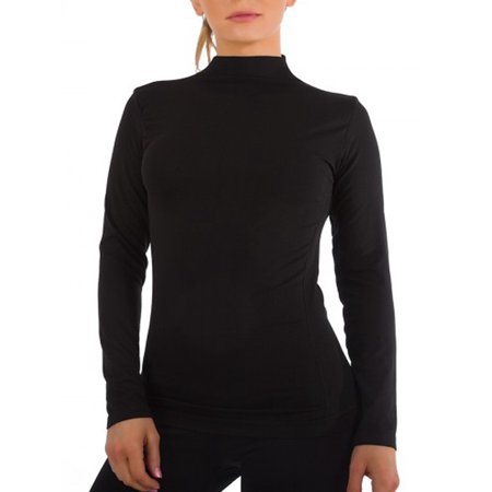 0616713234887 - WOMEN LONG SLEEVE MOCK NECK SHIRT SEAMLESS STRETCH TURTLENECK TOP SLIM FITTED M-XL PLUS SIZE