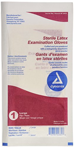 0616784243313 - STERILE LATEX EXAM GLOVES, INDIVIDUAL PEEL-OPEN PACKAGE, LARGE, BOX OF 50 PAIRS