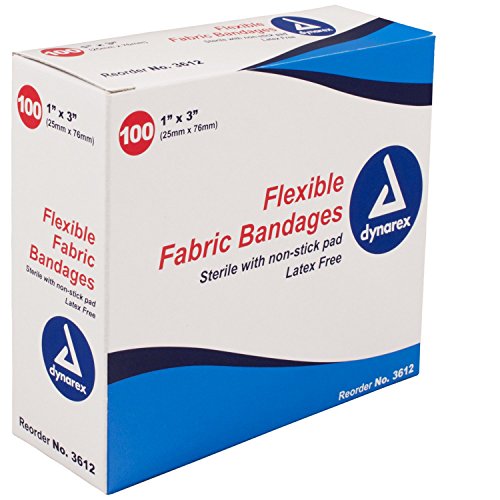 0616784361222 - DYNAREX FLEXIBLE FABRIC ADHESIVE BANDAGES - 3612, BOX OF 100 1 X 3
