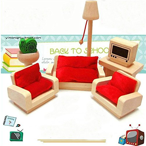 6168673377301 - WOODEN DOLL HOUSE LIVING ROOM SET SOFA TABLE FURNITURE DOLLHOUSE MINIATURE KID ROLE PLAY TOY GIFT