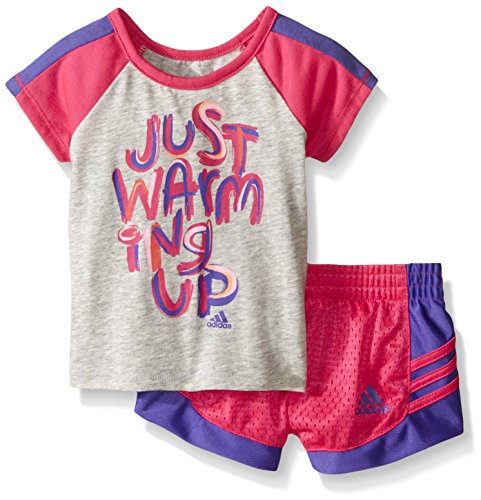 0616868108507 - ADIDAS BABY GIRLS' TOP AND SHORT SET, GREY HEATHER, 12 MONTHS