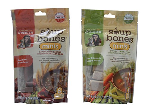 0616878691051 - VARIETY RACHAEL RAY NUTRISH SOUP BONES MINIS DOG TREATS FOR SMALLER DOGS (2 PACK) REAL BEEF & BARLEY AND REAL CHICKEN & VEGGIES - EACH PACK 4.2 OZ/ 6 CHEW TREATS (MINIS)