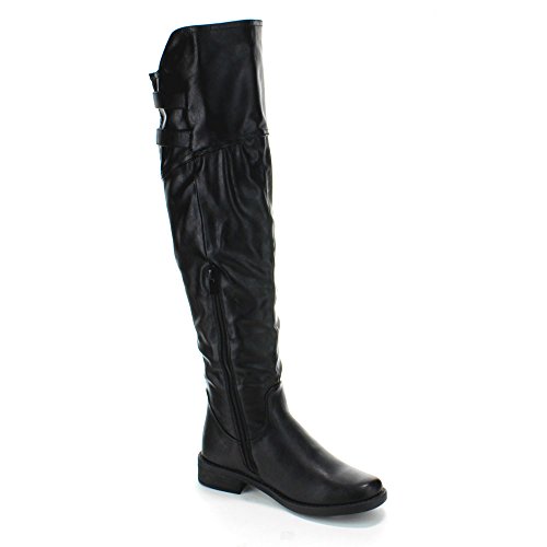 0616906130675 - FOREVER LINK WOMENS ABY-91 SLOUCH OVER THE KNEE HIGH RIDING BOOTS WITH INSIDE ZIPPER,BLACK,8